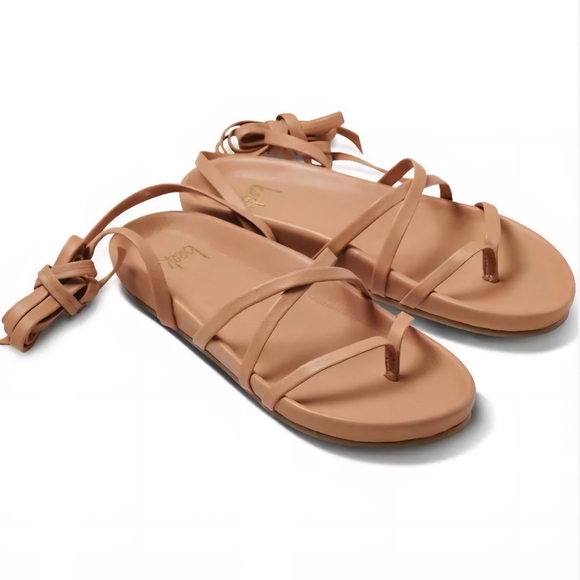 Beek Canary Tie Up Thong Sandals Honey Leather Ballet Flat Anthropologie 5 NEW - Picture 12 of 16